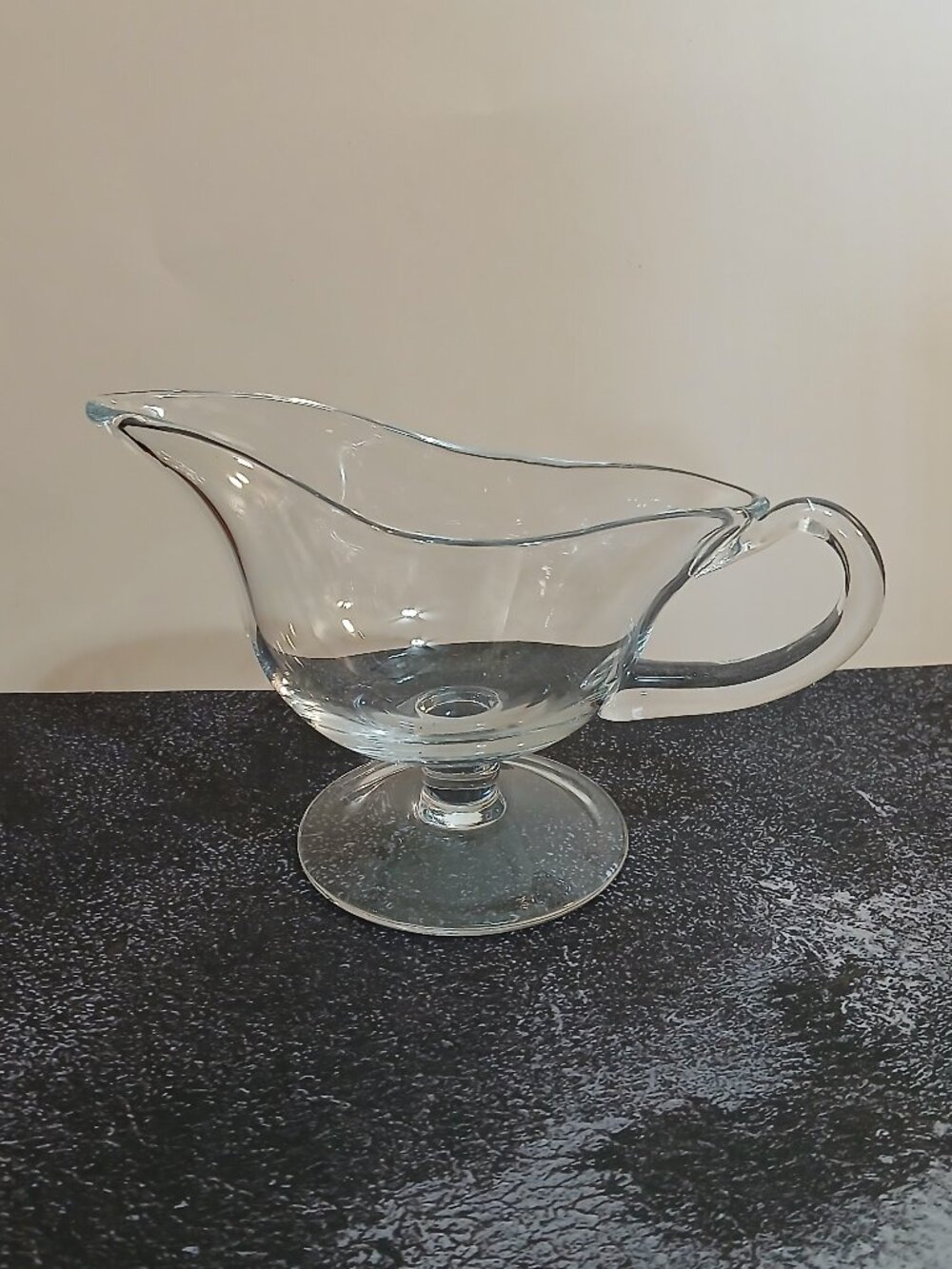 Elegant Clear Glass, Pedestal Gravy Boat/Sauce Dish